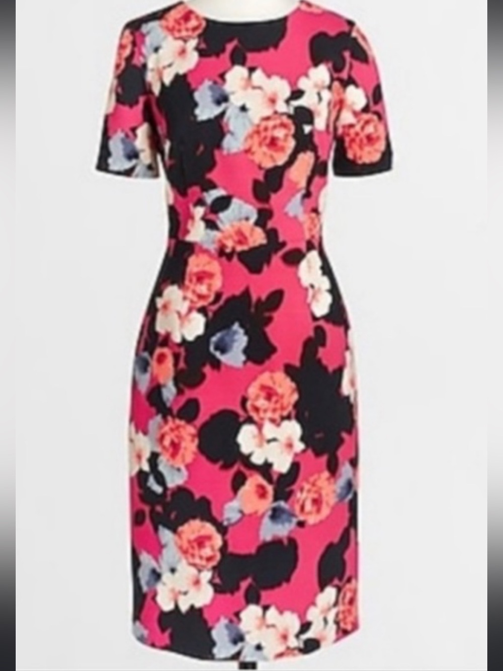 J. Crew Fuchsia Floral Sheath Dress with Black Accents